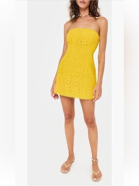 Cami NYC Strapless Crochet Mini Dress in Yellow